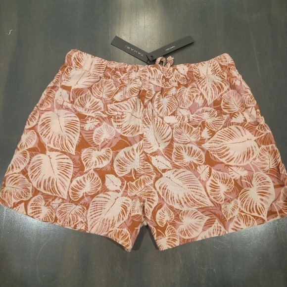 Tahari New 100% Linen Tropical Print Muted Red Pink Drawstring Shorts Size Small - Picture 9 of 11